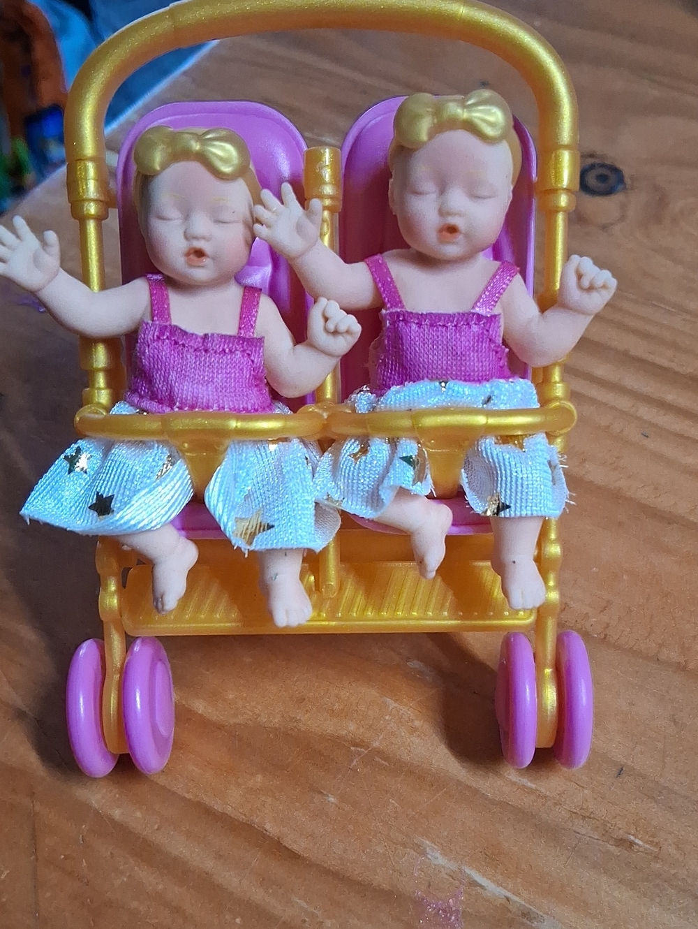 Twin Baby Doll Stroller Set - Pink and Gold